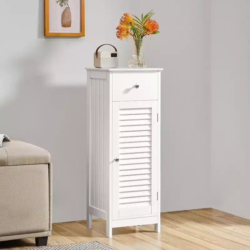 Mobiletto basso nero/espresso/bianco con cassetto e anta a persiana, montaggio per 1 persona