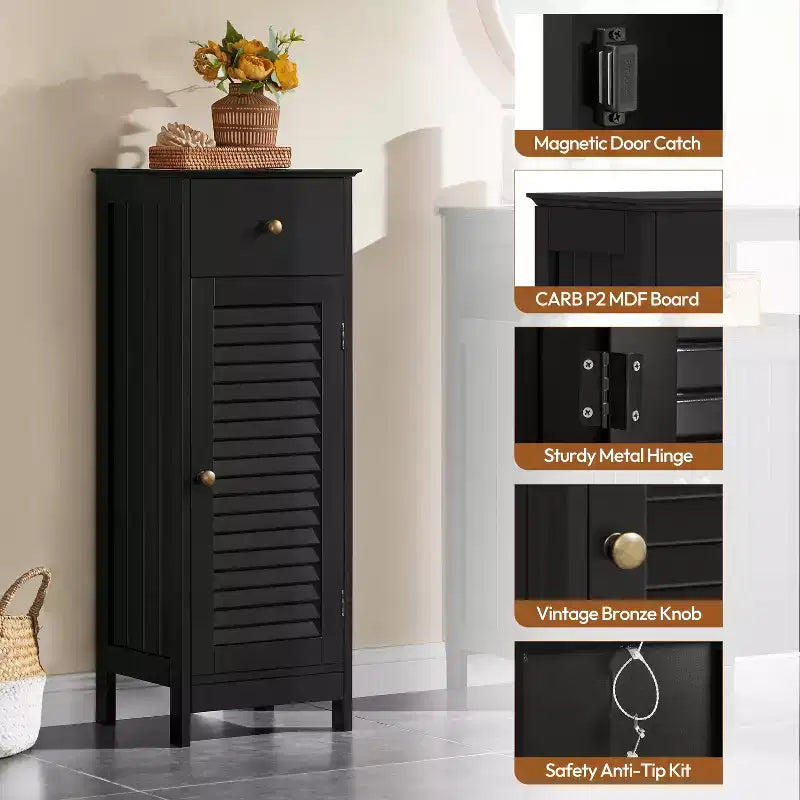 Mobiletto basso nero/espresso/bianco con cassetto e anta a persiana, montaggio per 1 persona